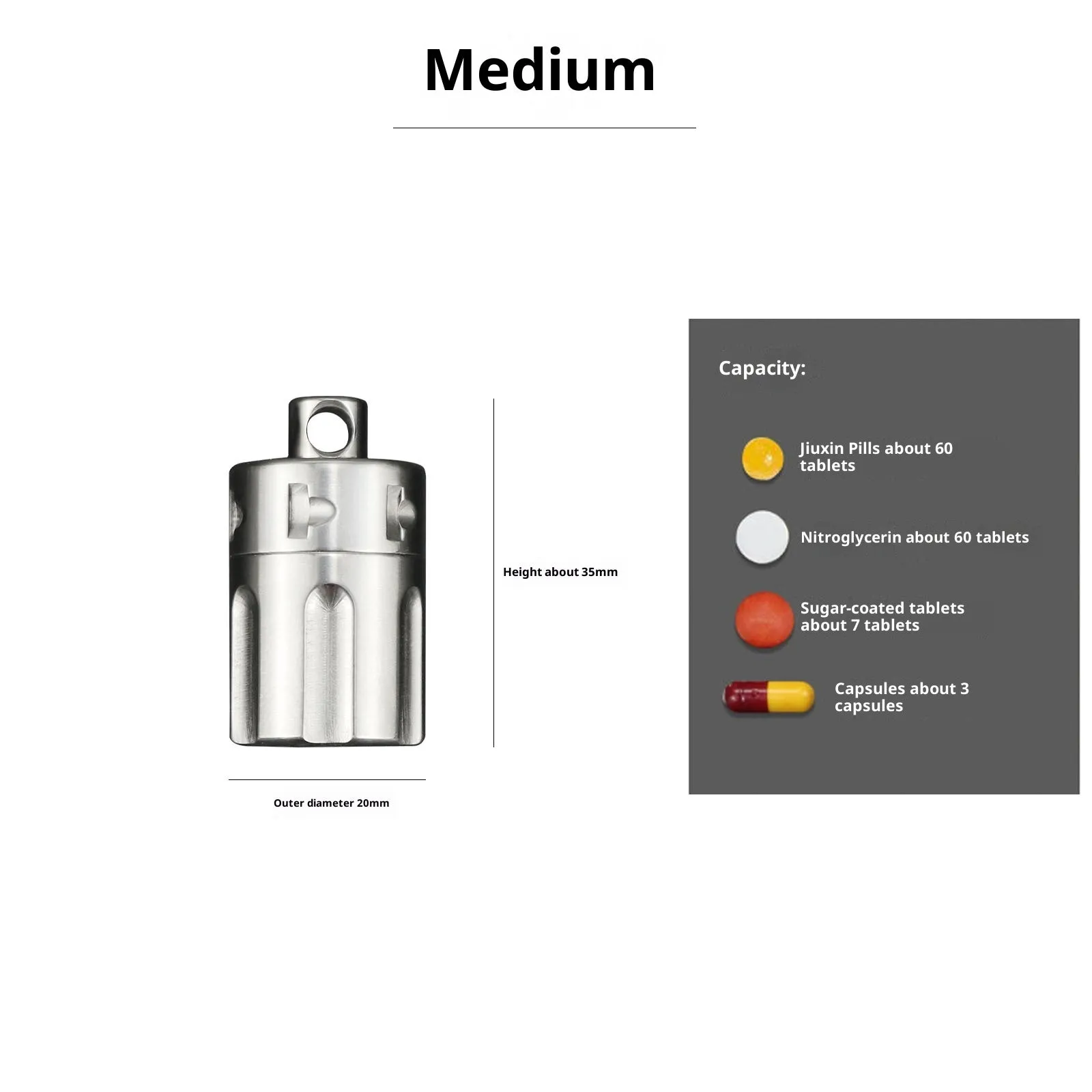 Pure titanium waterproof compartment portable storage tank in T10 size range for pills