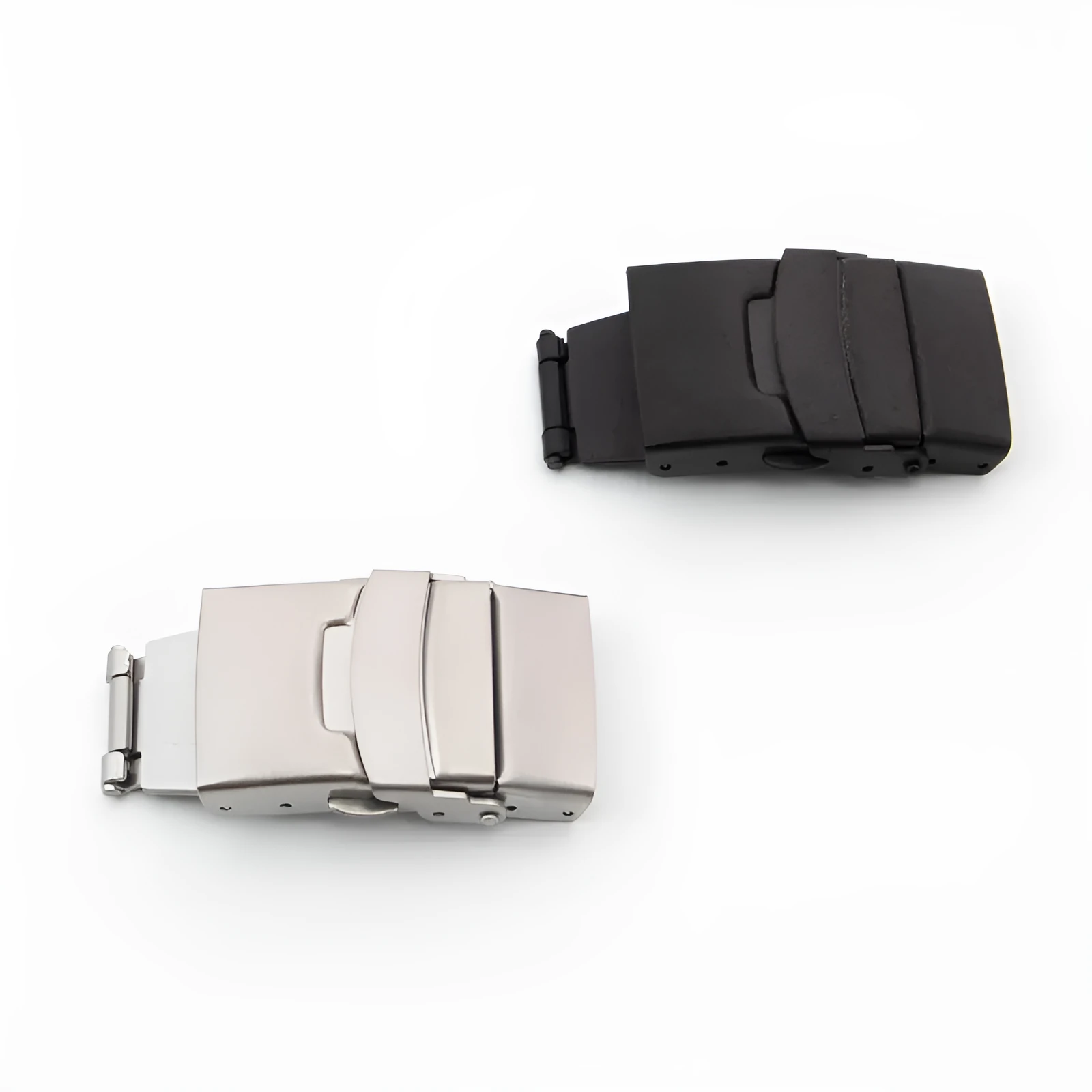 Silver stainless steel double click insurance buckle 18mm matte surface quadrilateral shape