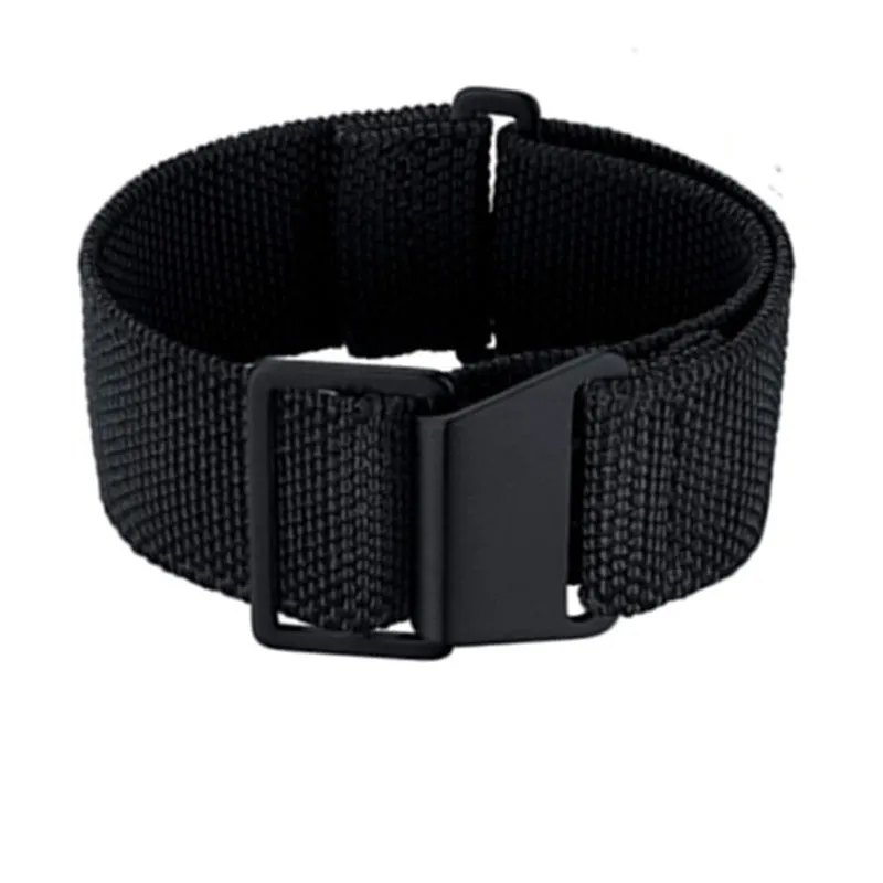 Nylon parachute watchband in green, blue, and black with silver buckle, 18mm 20mm 22mm widths
