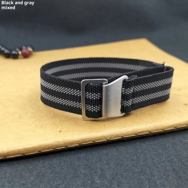 Nylon parachute watchband in green, blue, and black with silver buckle, 18mm 20mm 22mm widths
