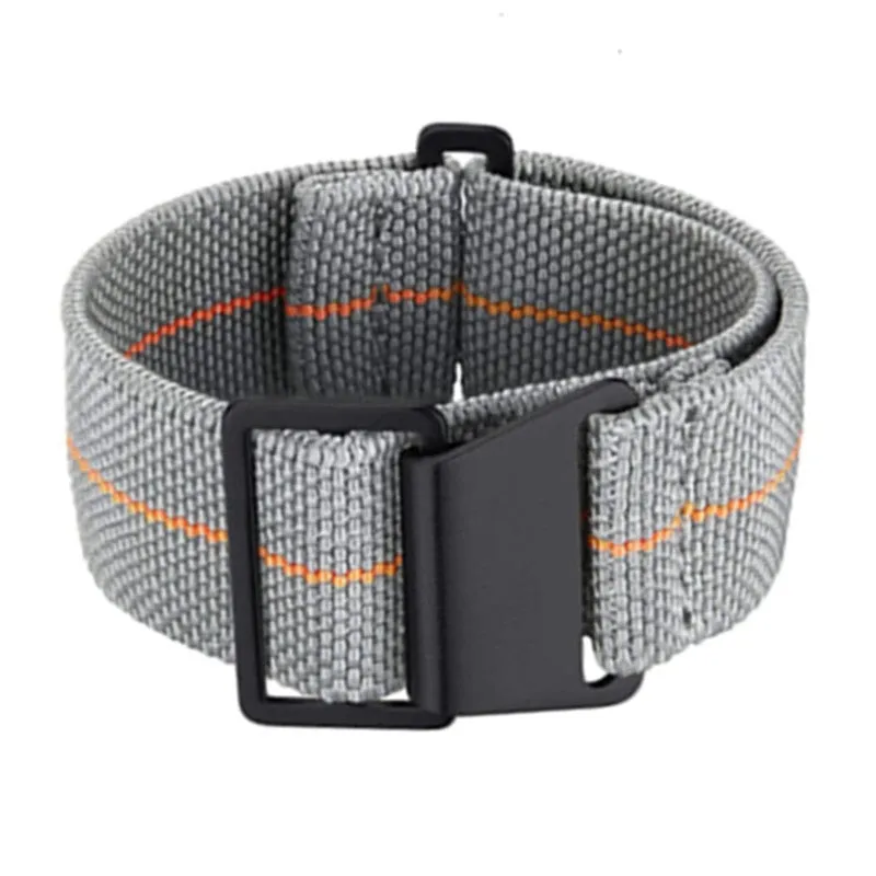 Nylon parachute watchband in green, blue, and black with silver buckle, 18mm 20mm 22mm widths