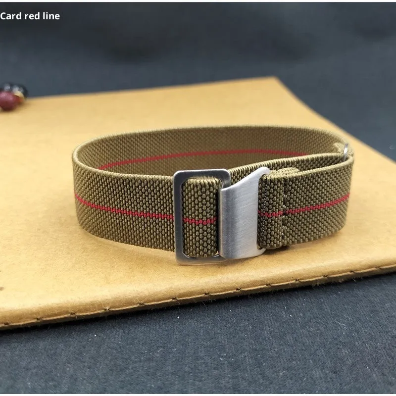 Nylon parachute watchband in green, blue, and black with silver buckle, 18mm 20mm 22mm widths