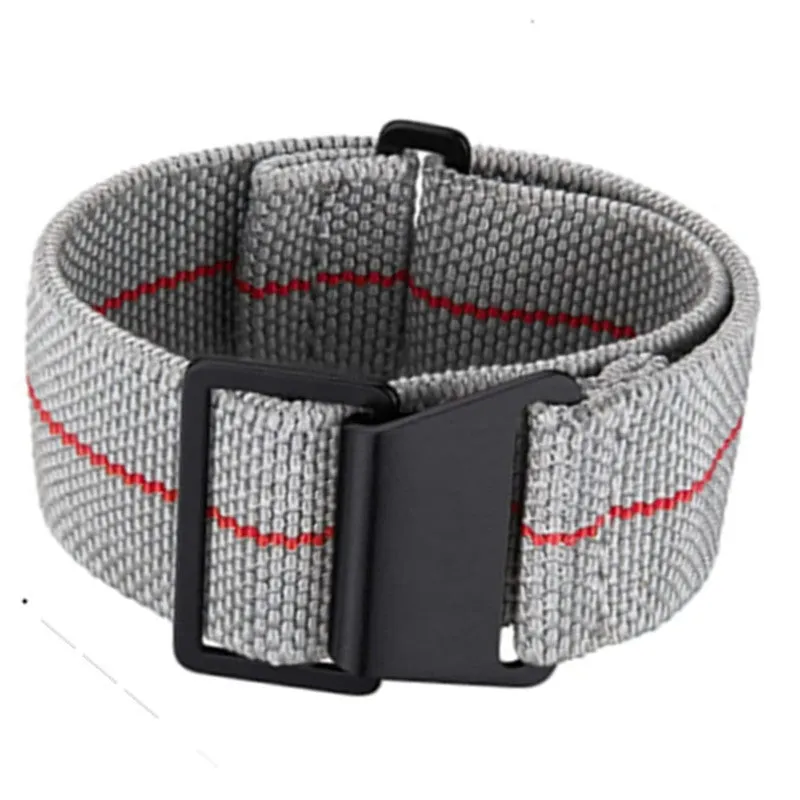 Nylon parachute watchband in green, blue, and black with silver buckle, 18mm 20mm 22mm widths