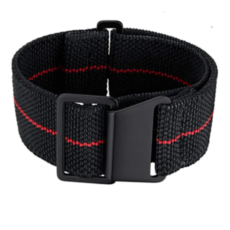 Nylon parachute watchband in green, blue, and black with silver buckle, 18mm 20mm 22mm widths