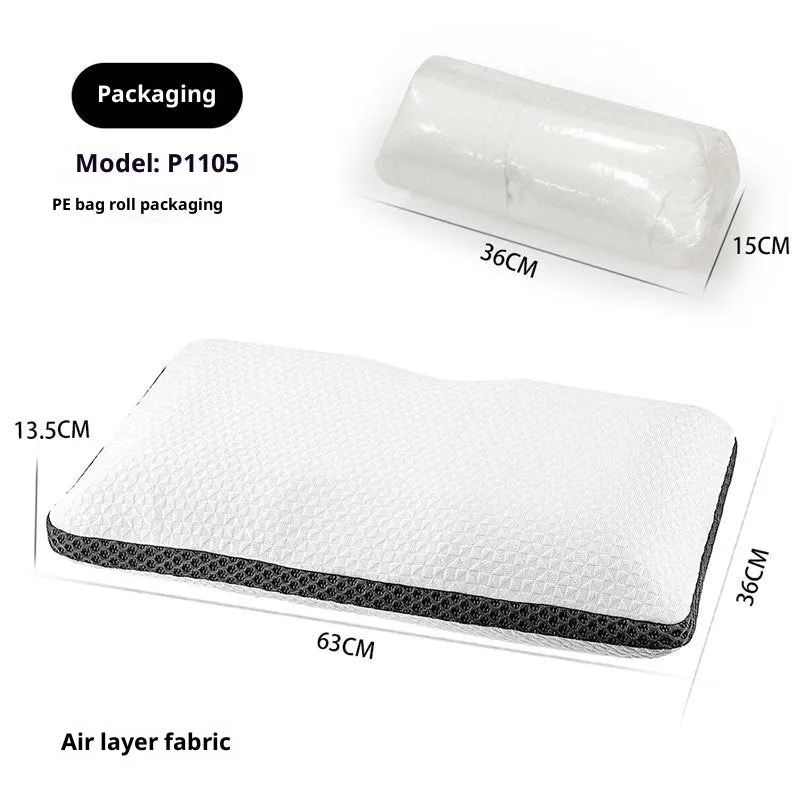 Household cervical memory foam pillow 63x36x13.5cm in medium molecule air layer white and blue finish