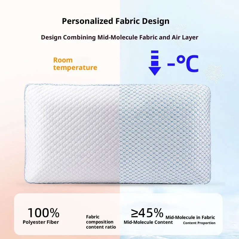 Household cervical memory foam pillow 63x36x13.5cm in medium molecule air layer white and blue finish