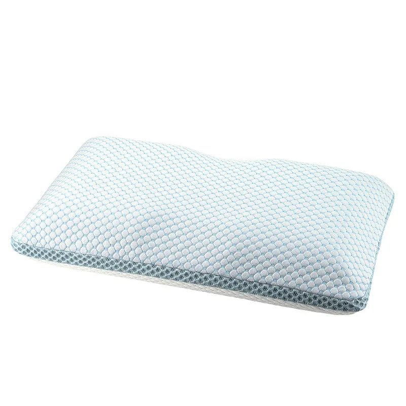 Household cervical memory foam pillow 63x36x13.5cm in medium molecule air layer white and blue finish