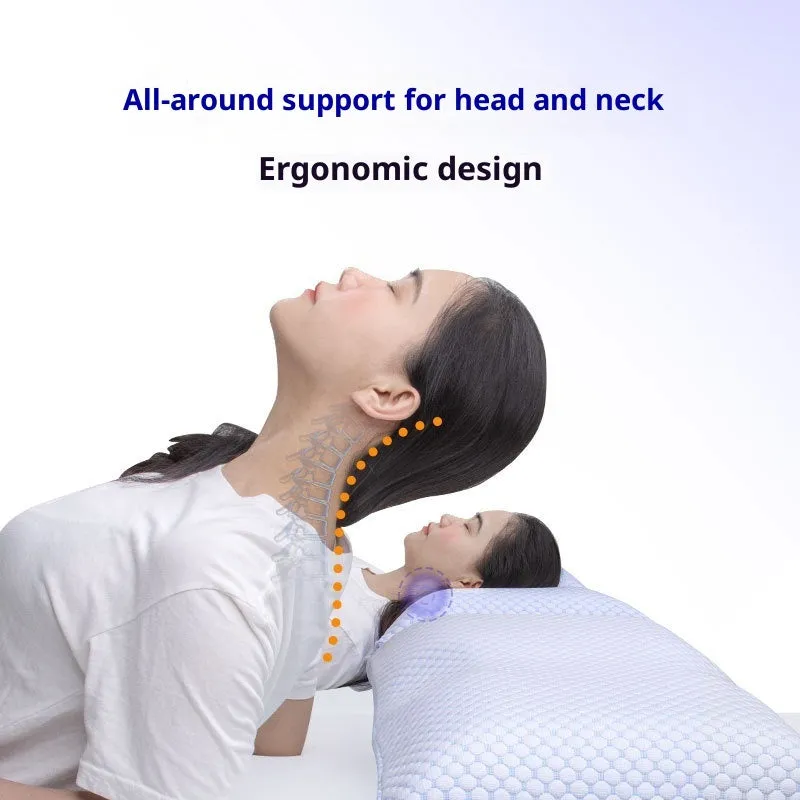 Household cervical memory foam pillow 63x36x13.5cm in medium molecule air layer white and blue finish