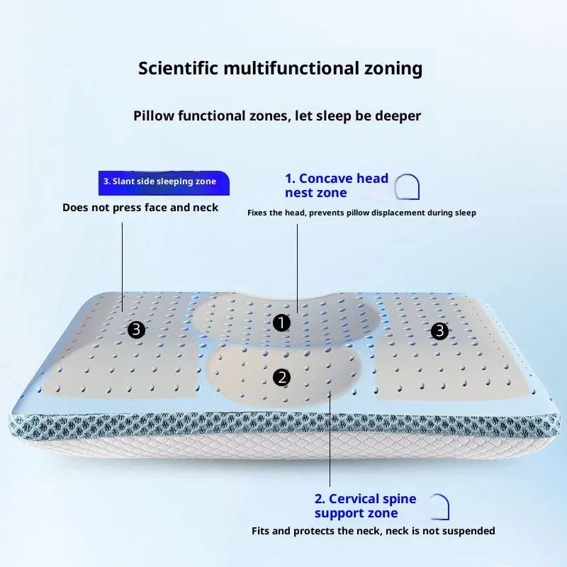 Household cervical memory foam pillow 63x36x13.5cm in medium molecule air layer white and blue finish
