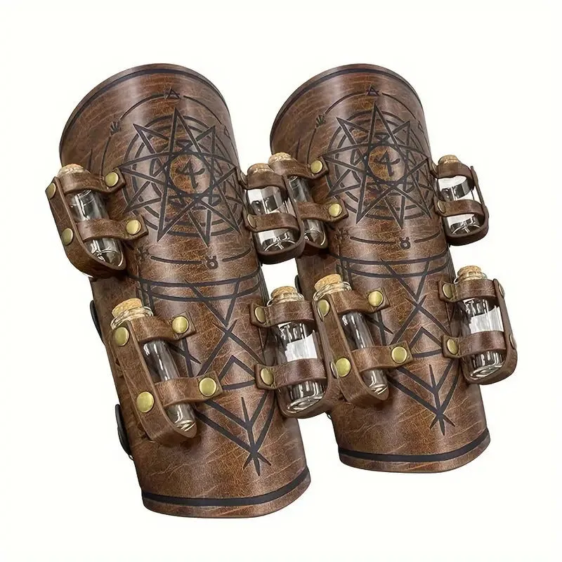 Black PU leather wristband with printed medieval alchemy bottle design