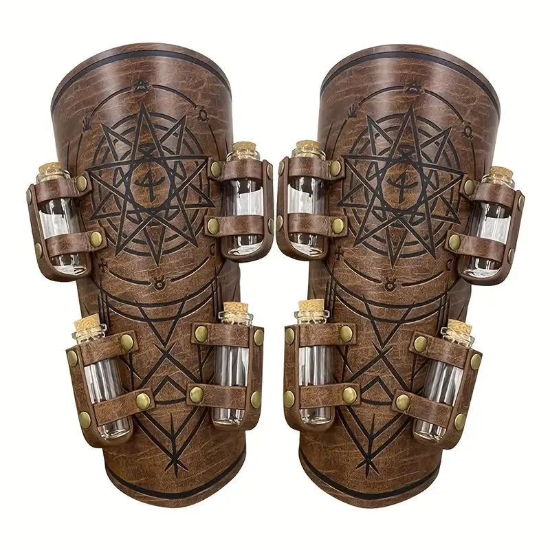 Black PU leather wristband with printed medieval alchemy bottle design