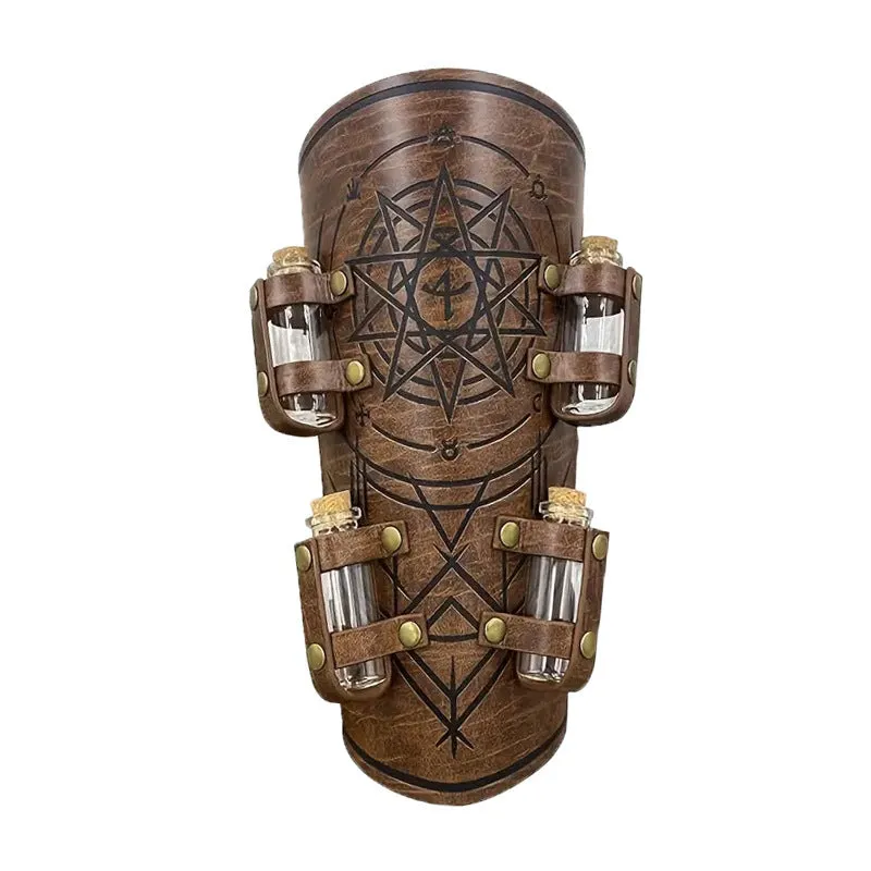 Black PU leather wristband with printed medieval alchemy bottle design