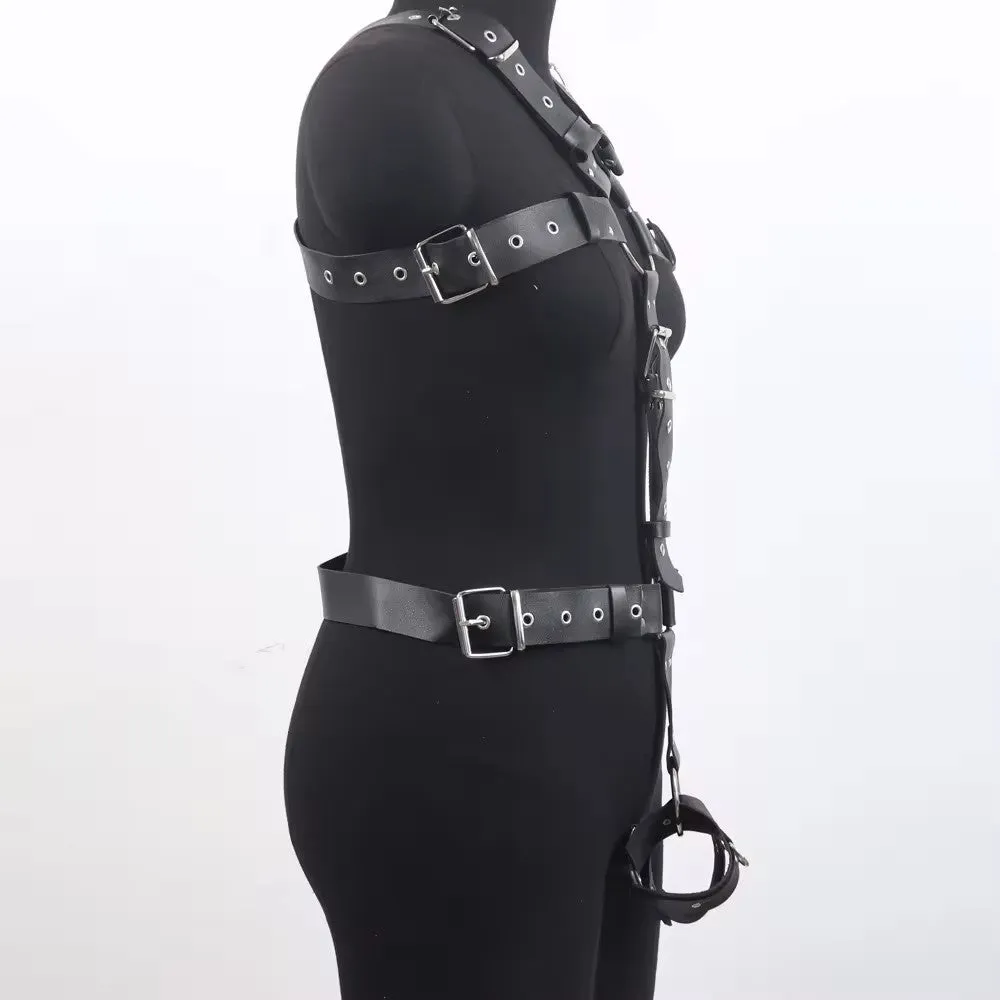 Black patent leather shapewear belt with thin width and pin buckle fastening for waist contouring