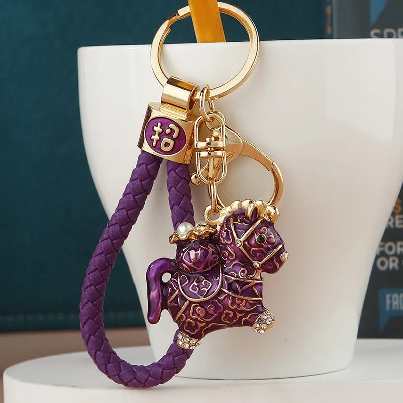 Chinese style diamond fortune car key ring in alloy with red rope, National Fashion pendant