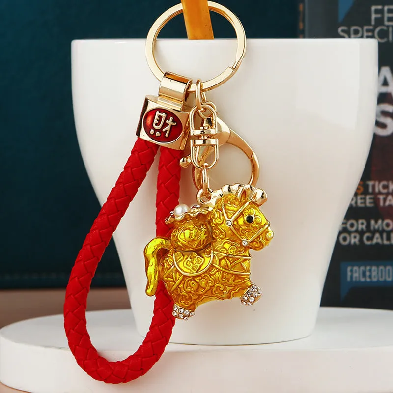 Chinese style diamond fortune car key ring in alloy with red rope, National Fashion pendant