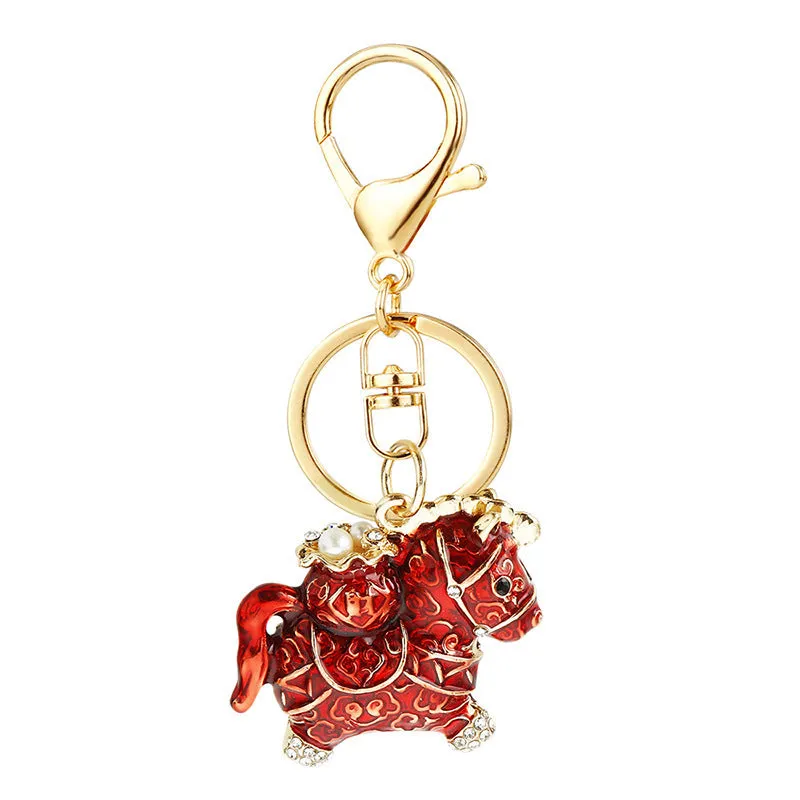 Chinese style diamond fortune car key ring in alloy with red rope, National Fashion pendant