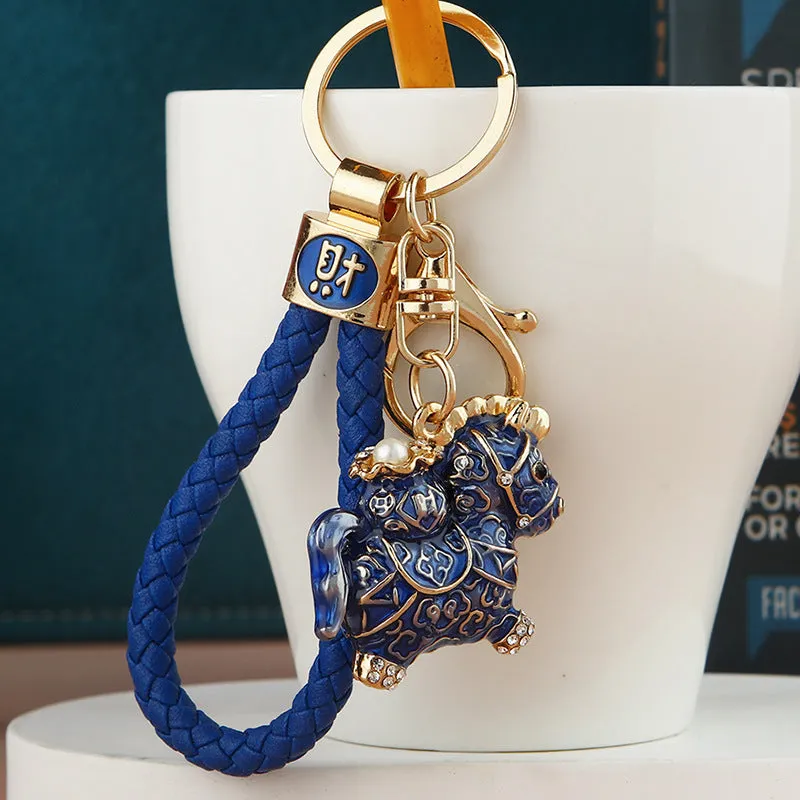 Chinese style diamond fortune car key ring in alloy with red rope, National Fashion pendant