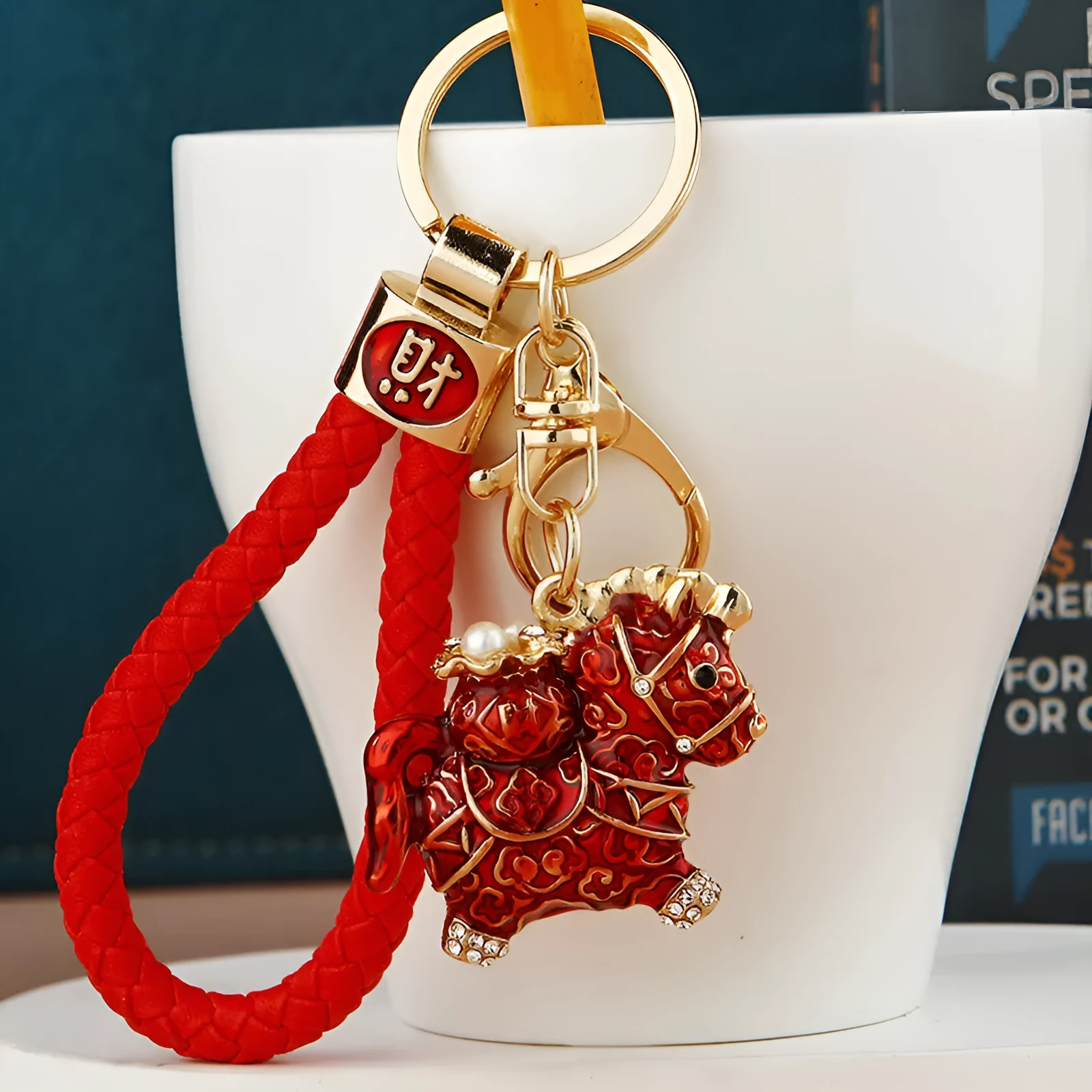 Chinese style diamond fortune car key ring in alloy with red rope, National Fashion pendant