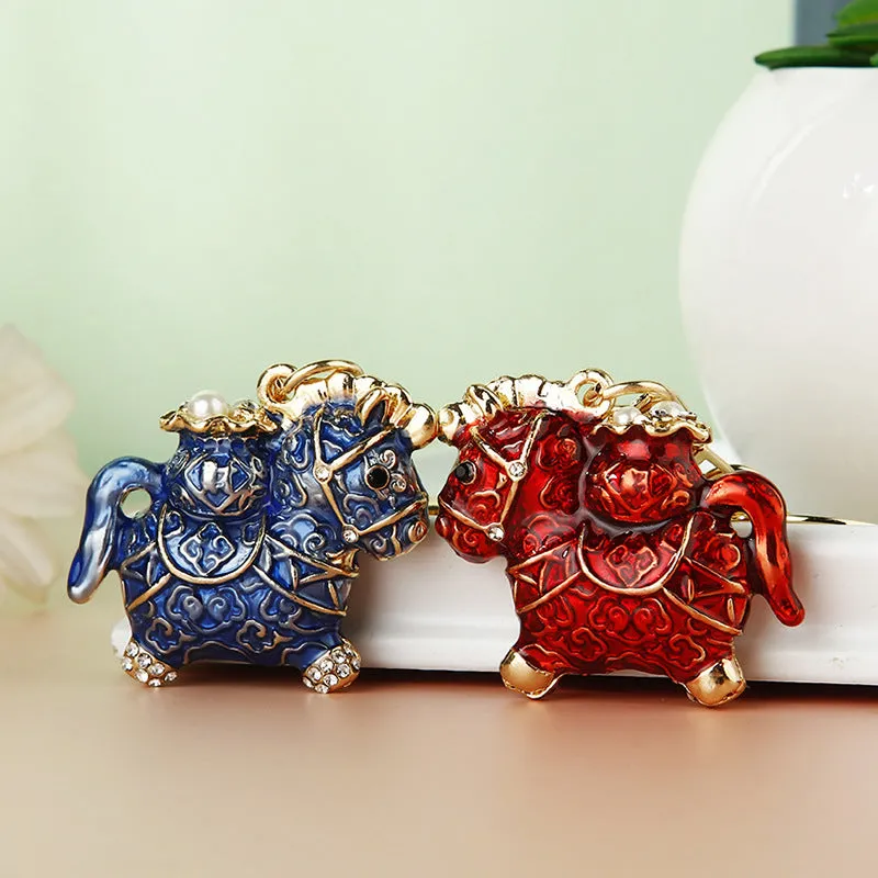 Chinese style diamond fortune car key ring in alloy with red rope, National Fashion pendant