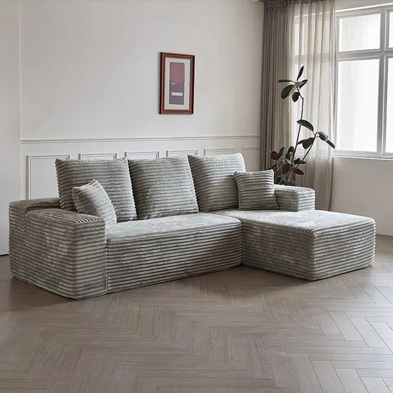 Modern minimalist flannel sofa in beige with clean lines suitable for living room or office setting