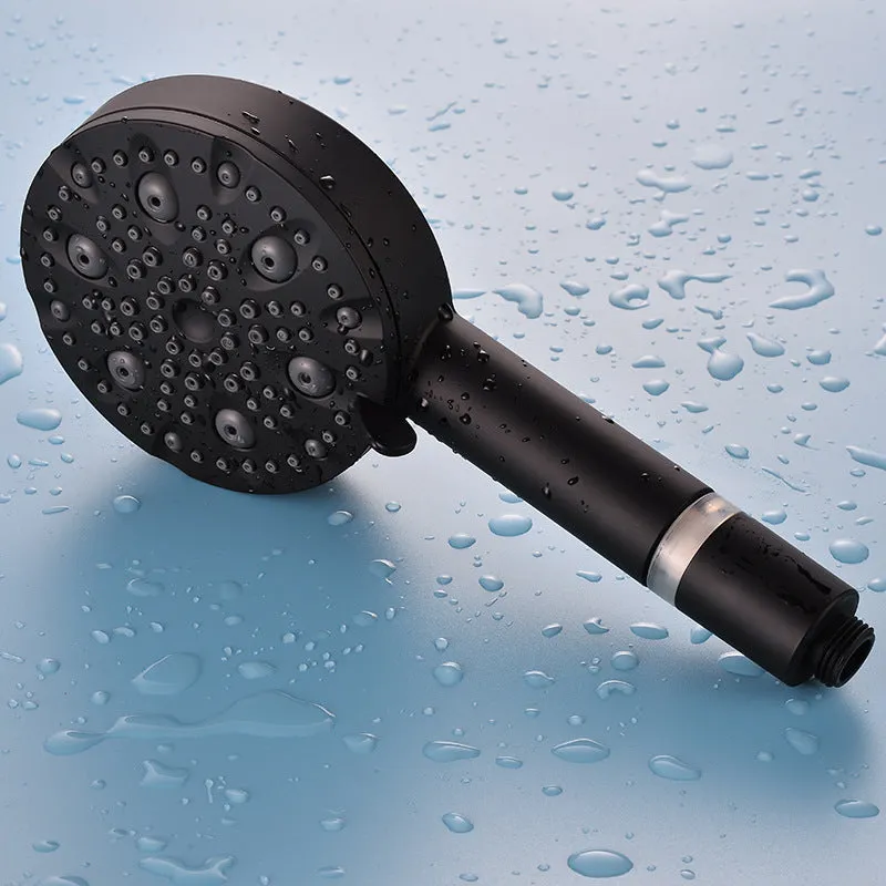 Dark matte hand-held shower head set with bracket and hose, five spray functions, ABS construction