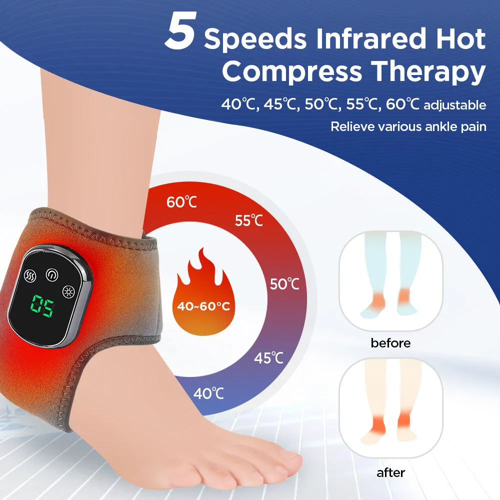Electric heating ankle and wrist guard massager in gray with data cable for hot compress and vibration