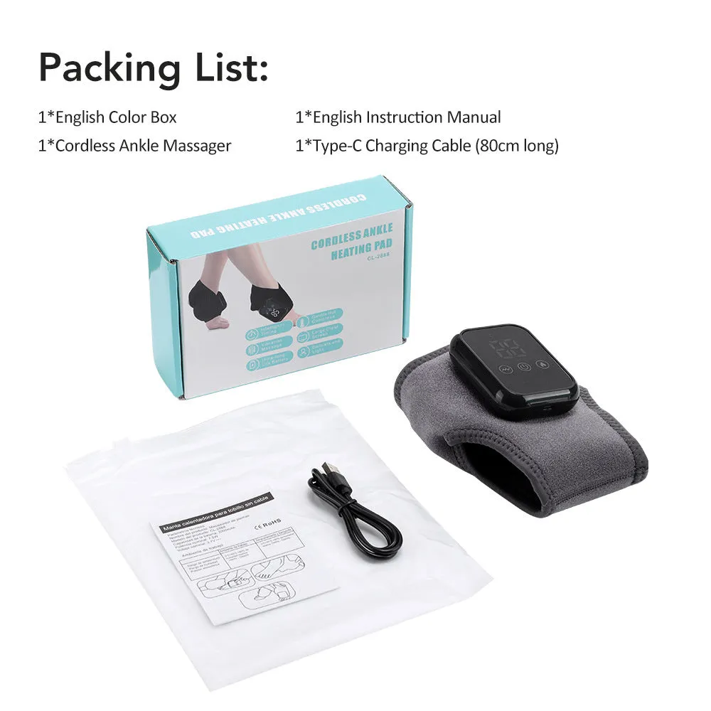 Electric heating ankle and wrist guard massager in gray with data cable for hot compress and vibration