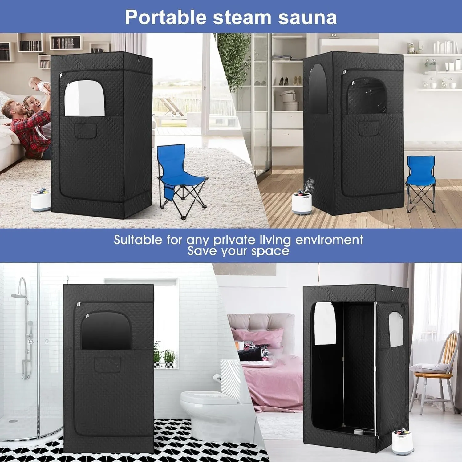 Removable mobile sauna room with stainless steel thickened bracket 180x80x80 cm for home steam spa
