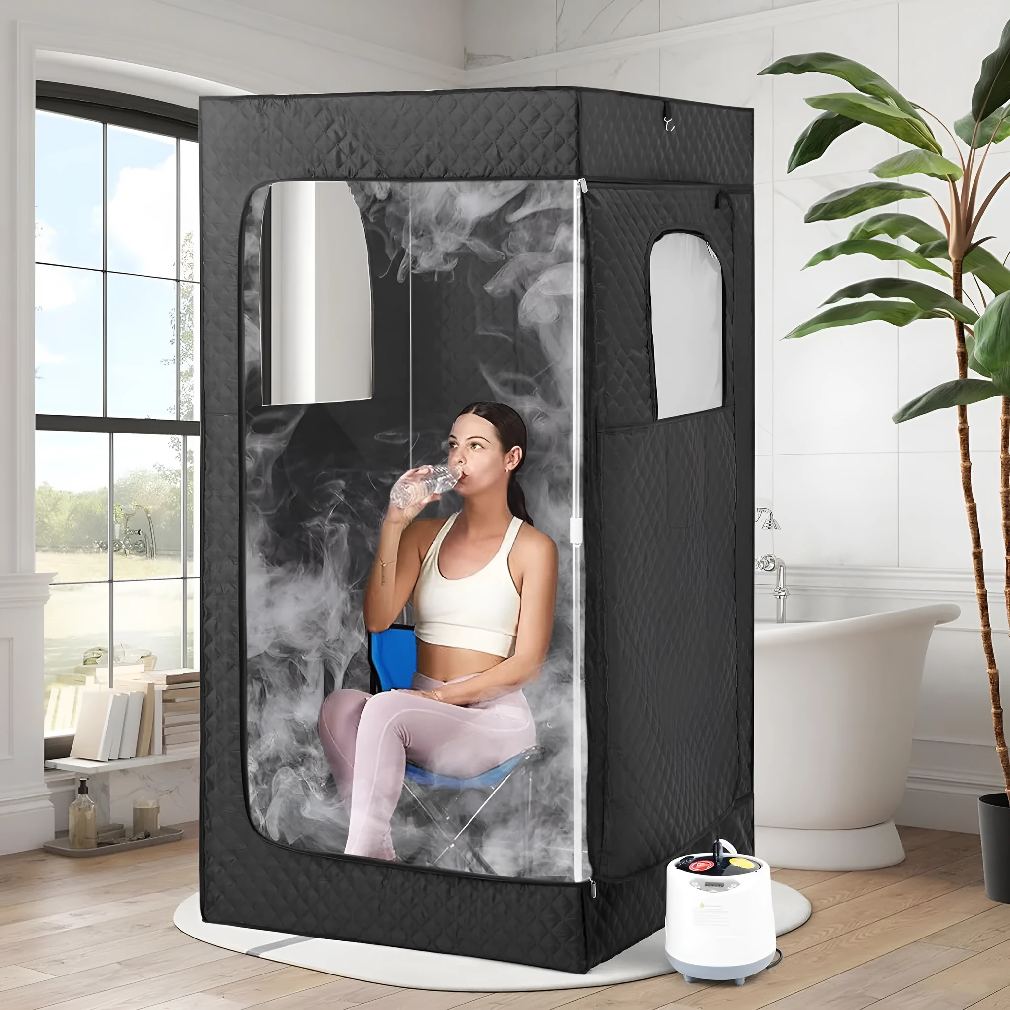 Removable mobile sauna room with stainless steel thickened bracket 180x80x80 cm for home steam spa