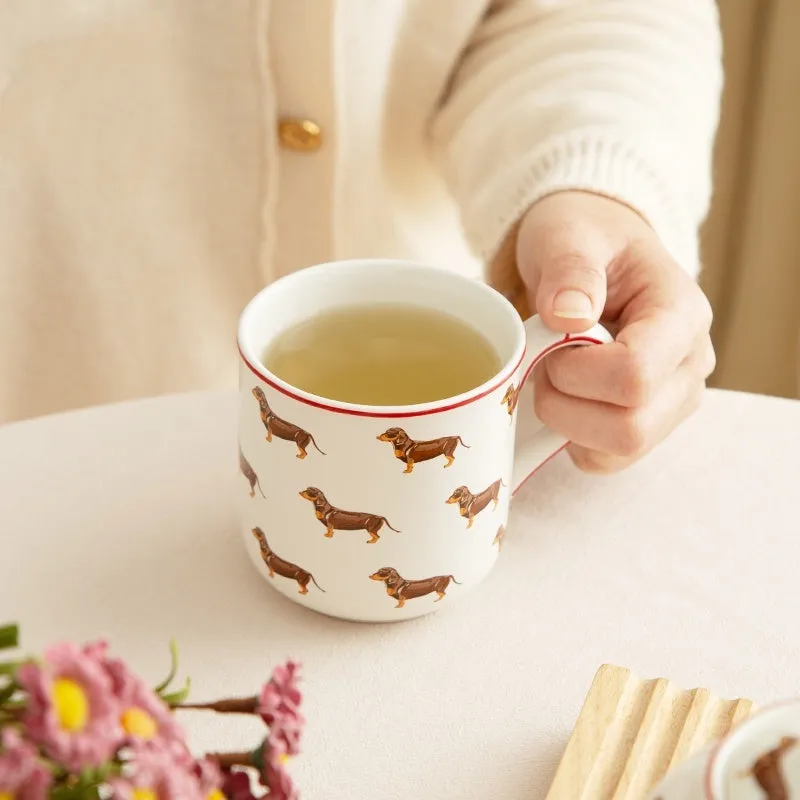 Ceramic sausage dog teapot mug cup and saucer three-piece set with strainer