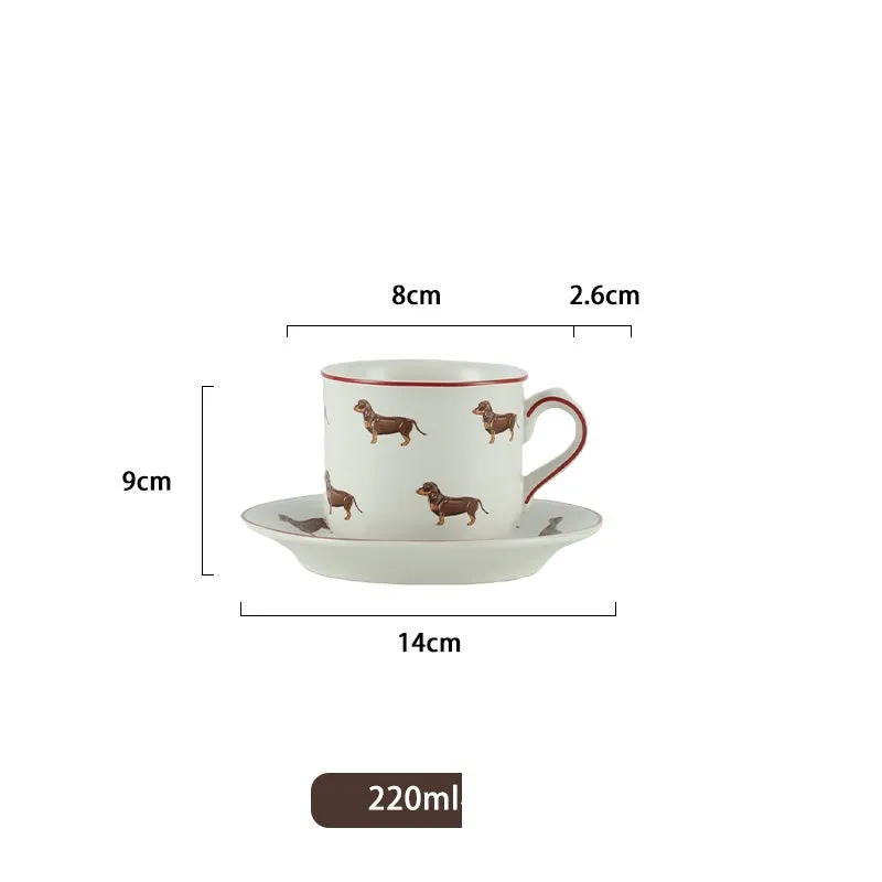 Ceramic sausage dog teapot mug cup and saucer three-piece set with strainer