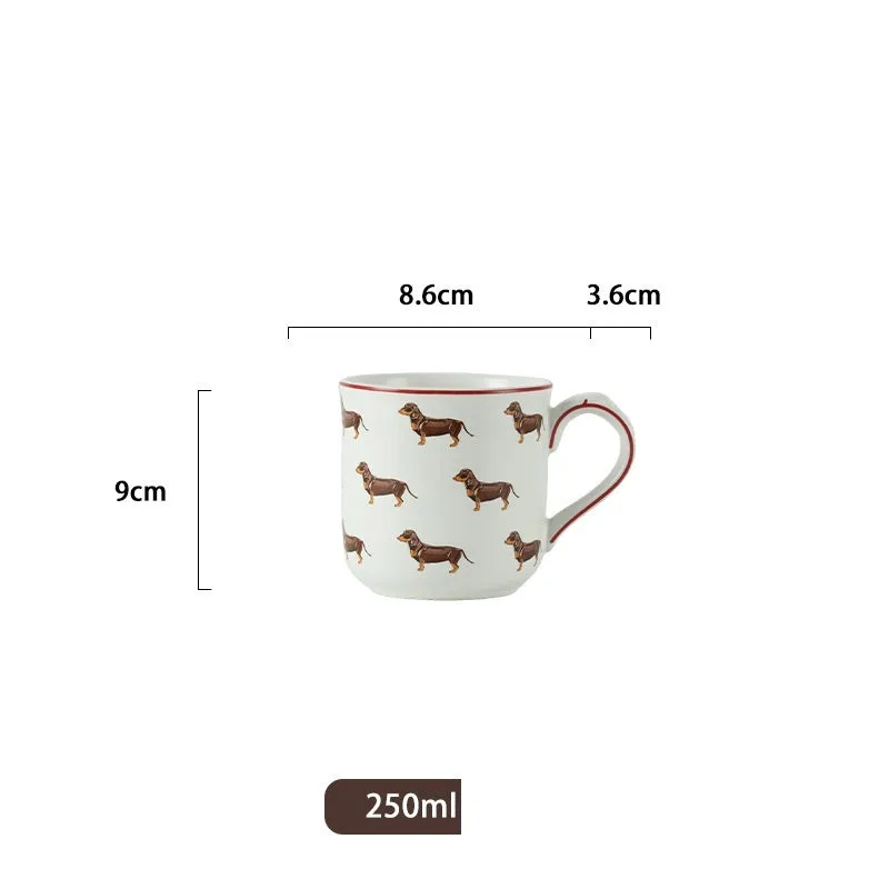 Ceramic sausage dog teapot mug cup and saucer three-piece set with strainer