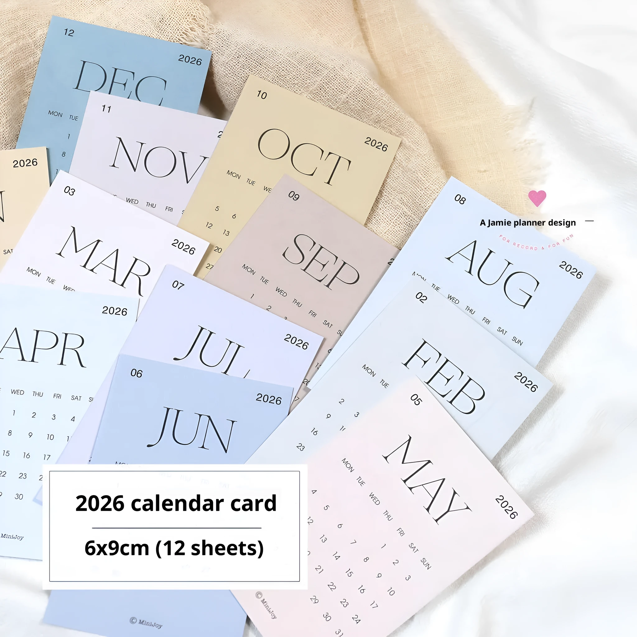 2026 Calendar Cards Calendar Fold set showing monthly calendar inner pages in basic packaging