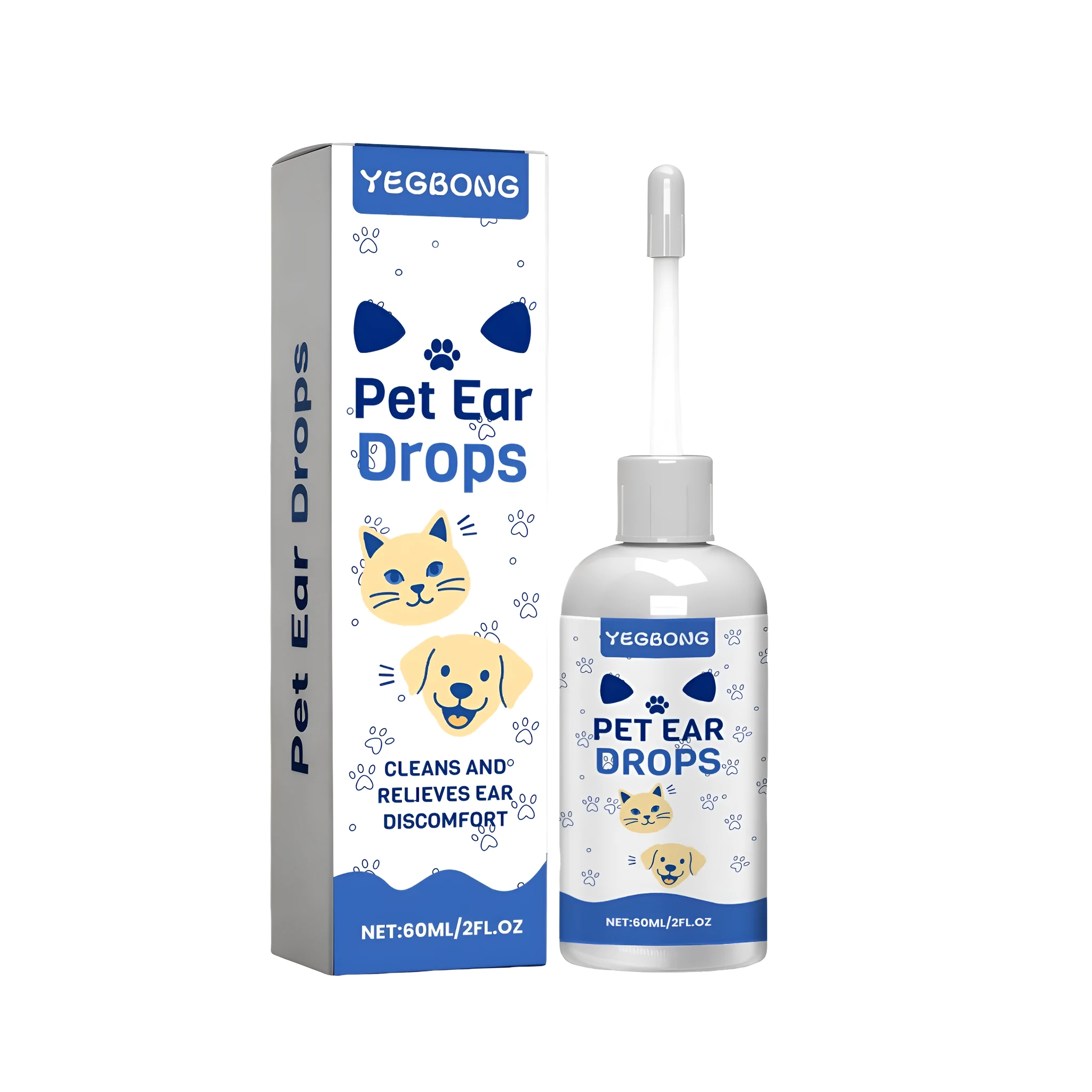 60ml pet ear drops bottle with sodium hyaluronate for dog and cat ear cleaning