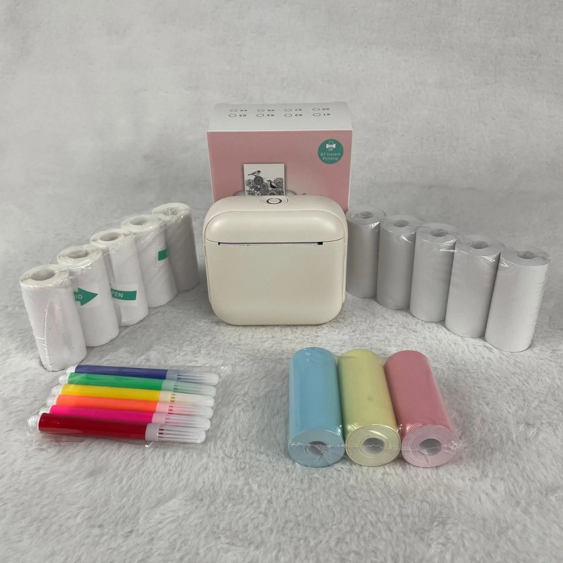 HD Bluetooth portable thermal printer in Beige with compact 85x35x80mm dimensions