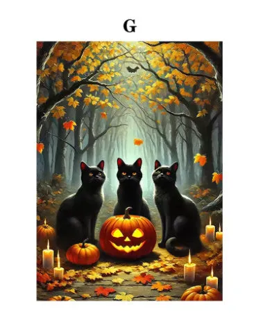 Canvas wall art showing pumpkin Halloween decoration with ghost tea party scene, three sizes available