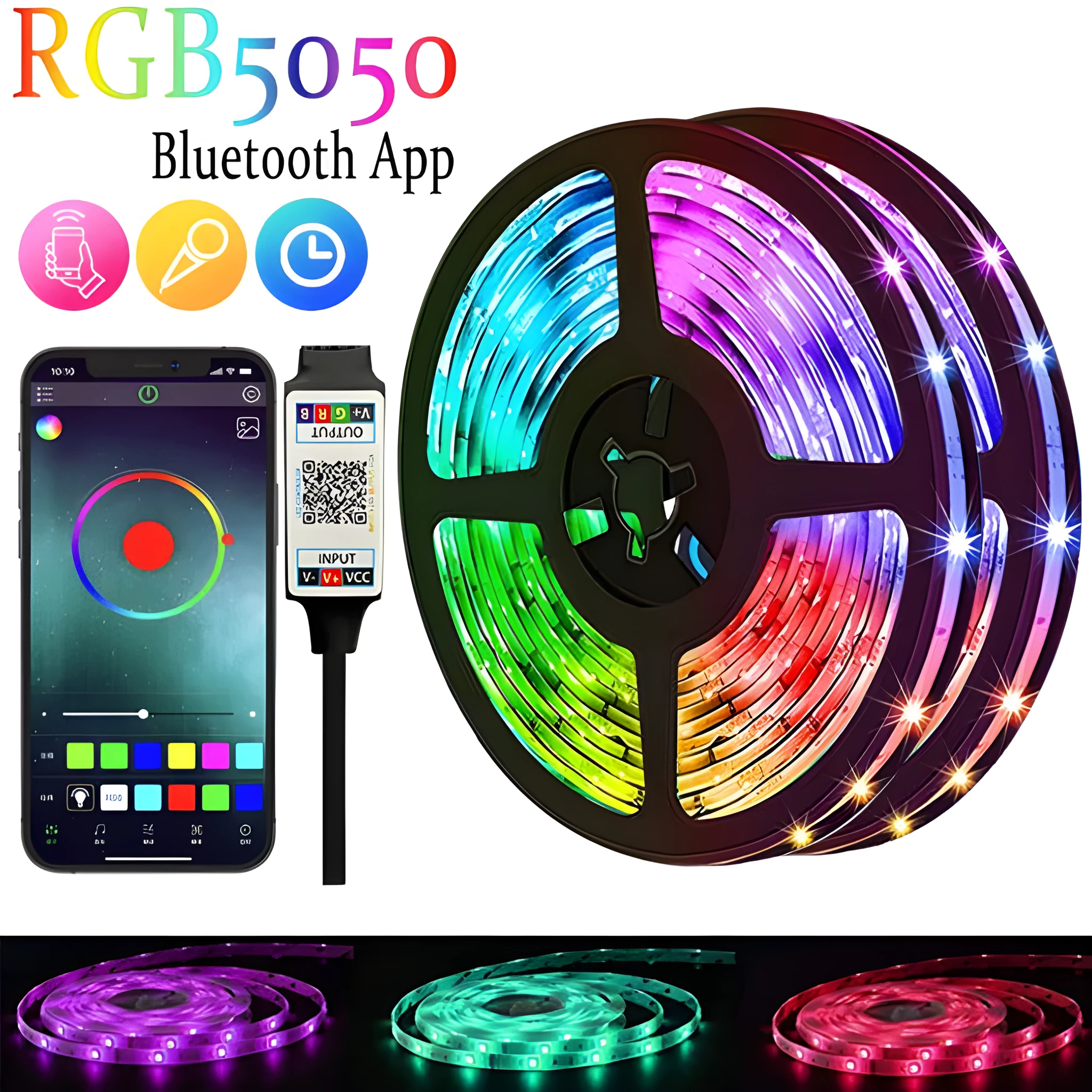 5050RGB LED light strip with Bluetooth remote control, 30 lights per metre, self-adhesive blackboard PCB