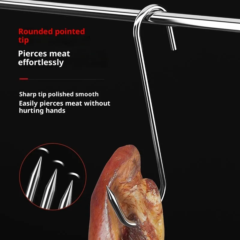 Stainless steel pointed S hook 13cm silver single hook on white background