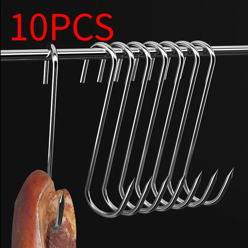 Stainless steel pointed S hook 13cm silver single hook on white background