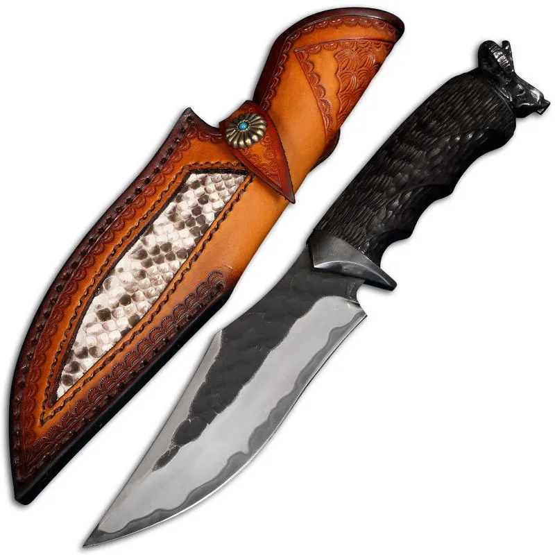 Black Goat high hardness steel straight knife with 200mm full length, black finish