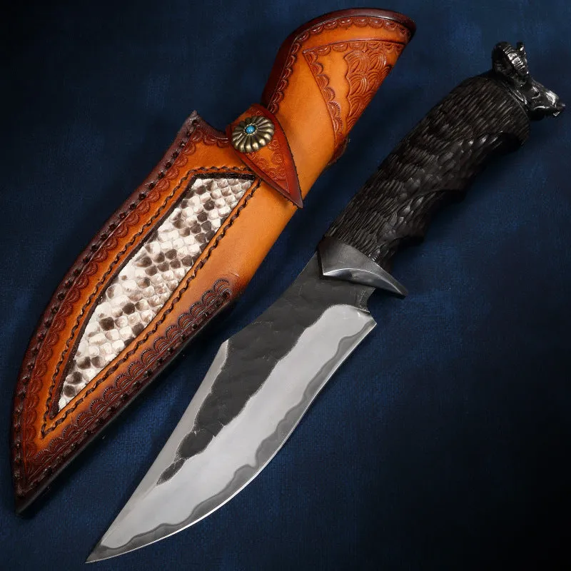 Black Goat high hardness steel straight knife with 200mm full length, black finish