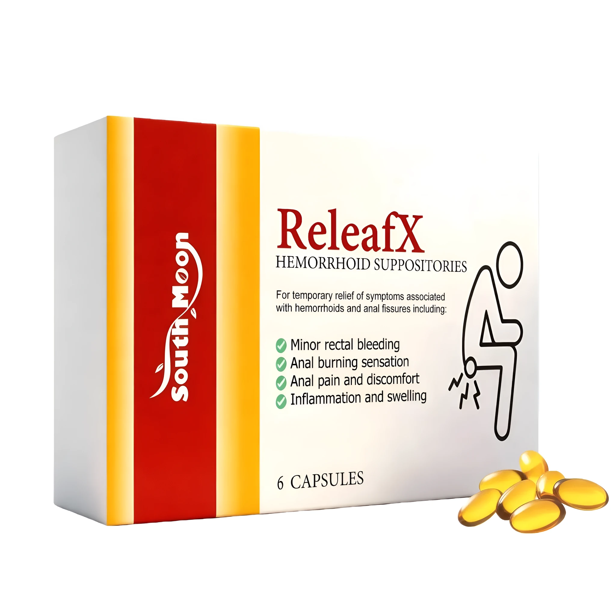 Pack of six perianal soothing capsules with vitamin E and menthol