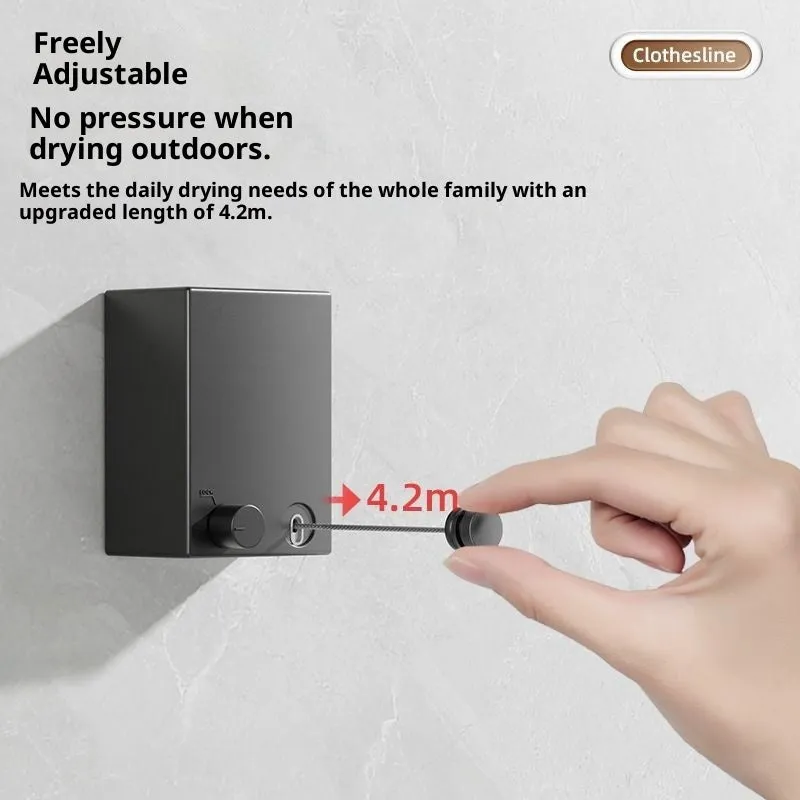 Retractable invisible clothesline with aluminium alloy housing, 5.1m double line in black
