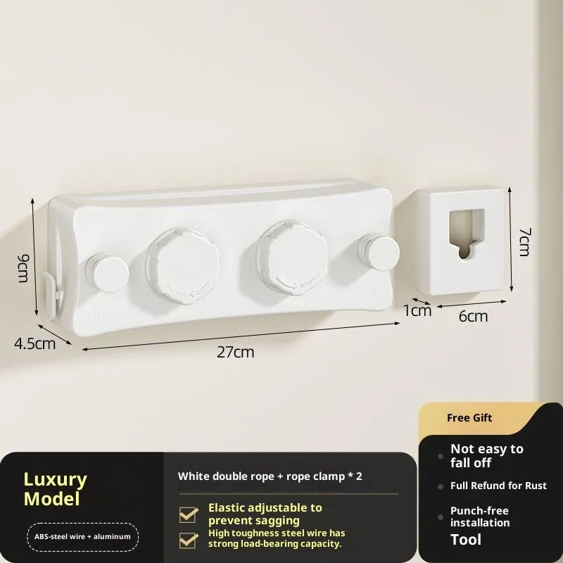 Retractable invisible clothesline with aluminium alloy housing, 5.1m double line in black