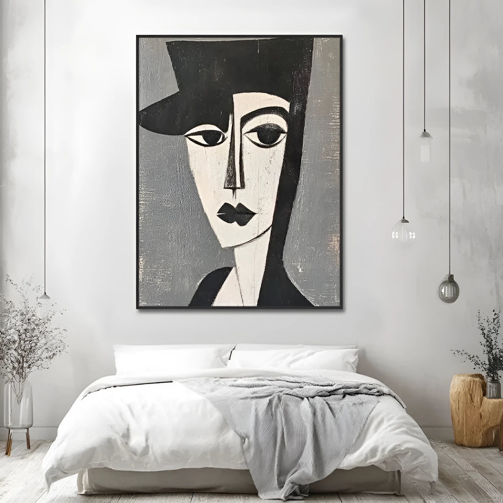 Hand-painted modern portrait oil painting on canvas, vertical orientation, multiple sizes, no frame, for living room wall decor