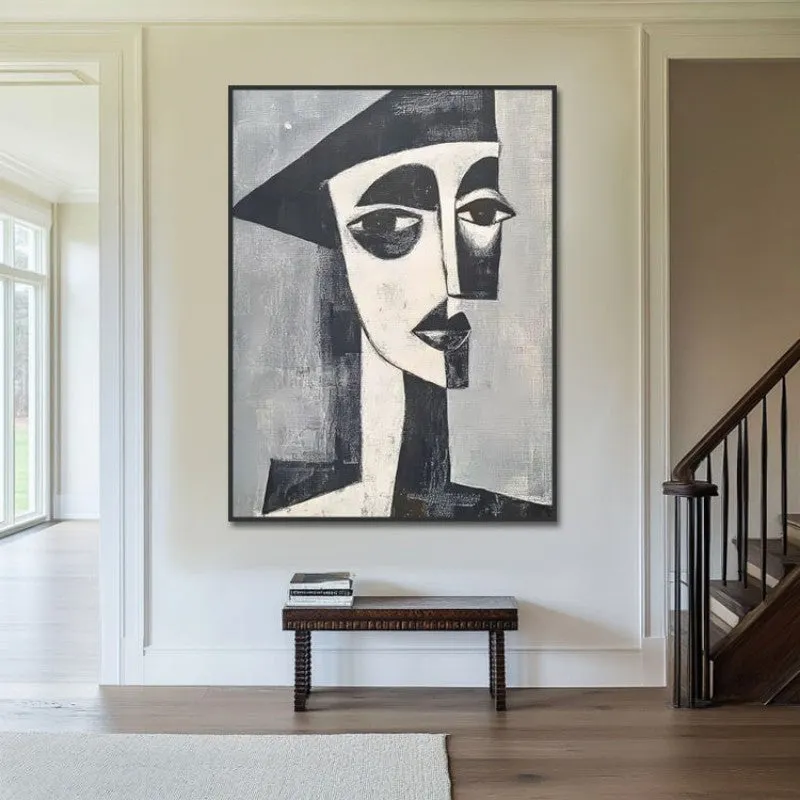 Hand-painted modern portrait oil painting on canvas, vertical orientation, multiple sizes, no frame, for living room wall decor