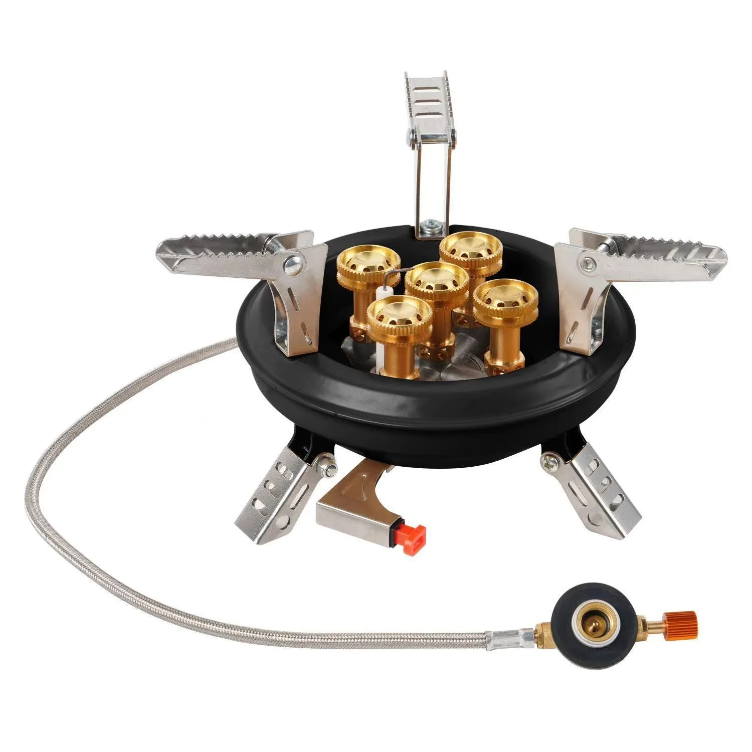 Portable windproof gas stove for camping and picnic in black, compact design for 1-2 people