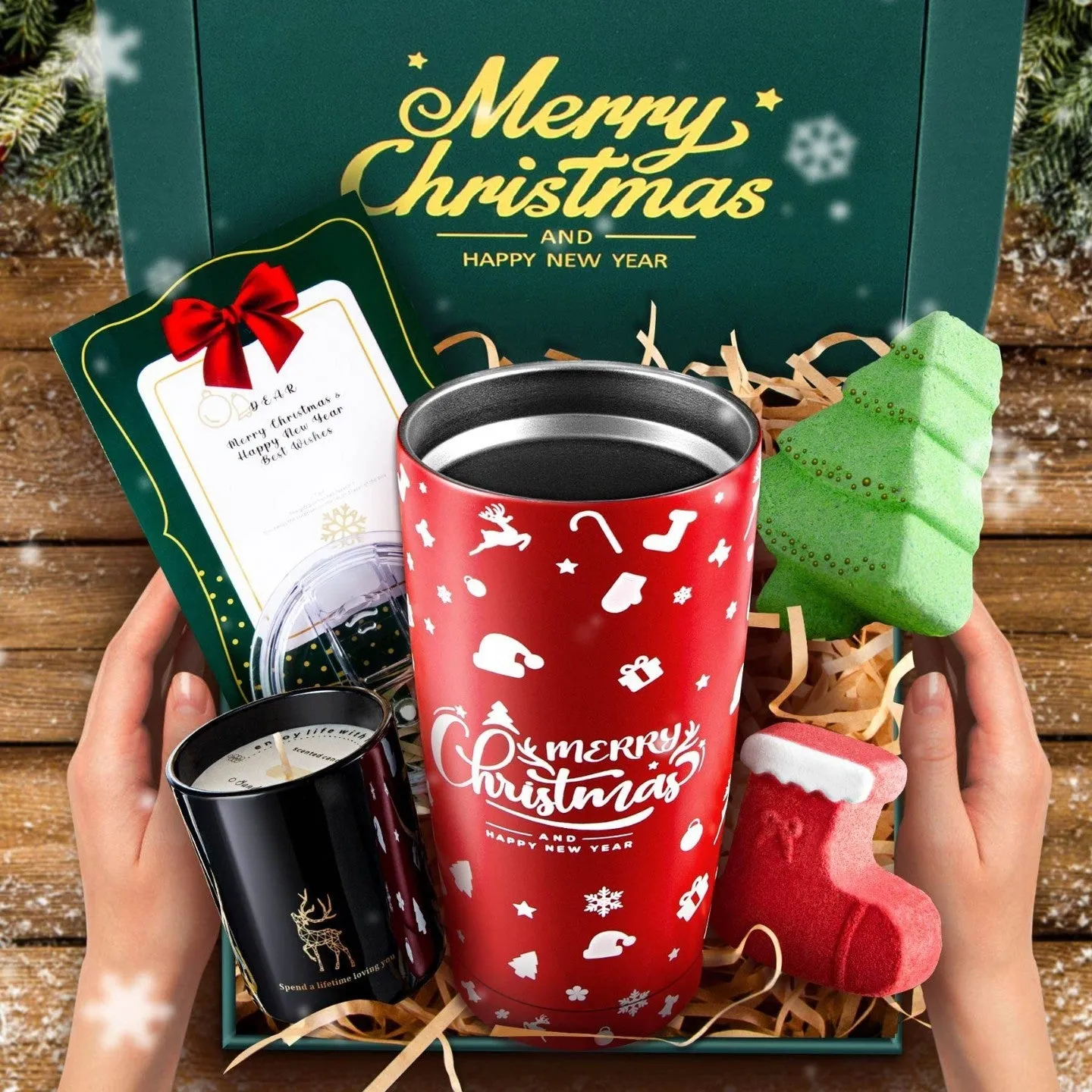 Christmas gift box with holiday cup and aromatherapy set in creative gift suite packaging, 20.3x15.2x9cm