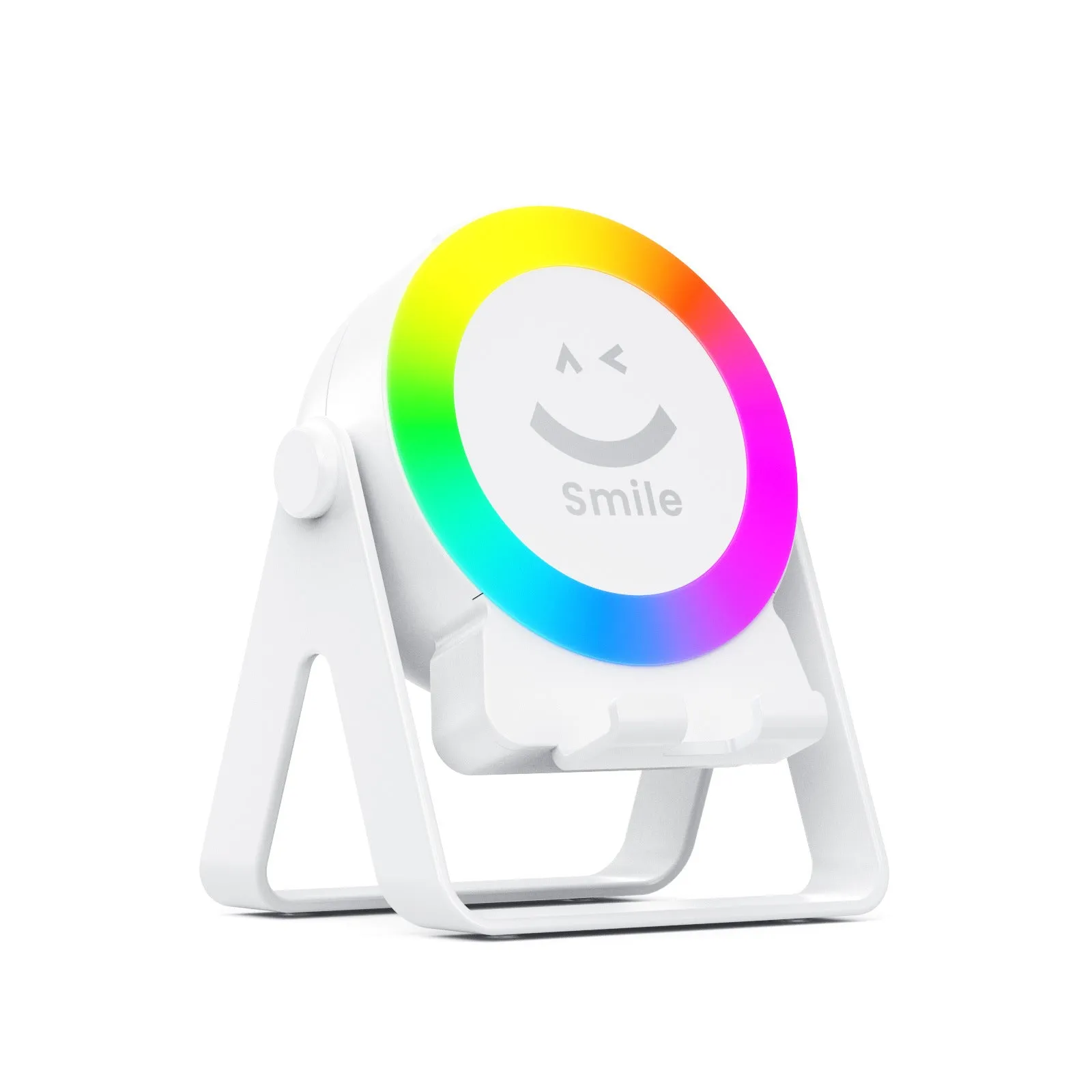 Black or white induction bracket wireless Bluetooth speaker with rechargeable battery and lighting features.