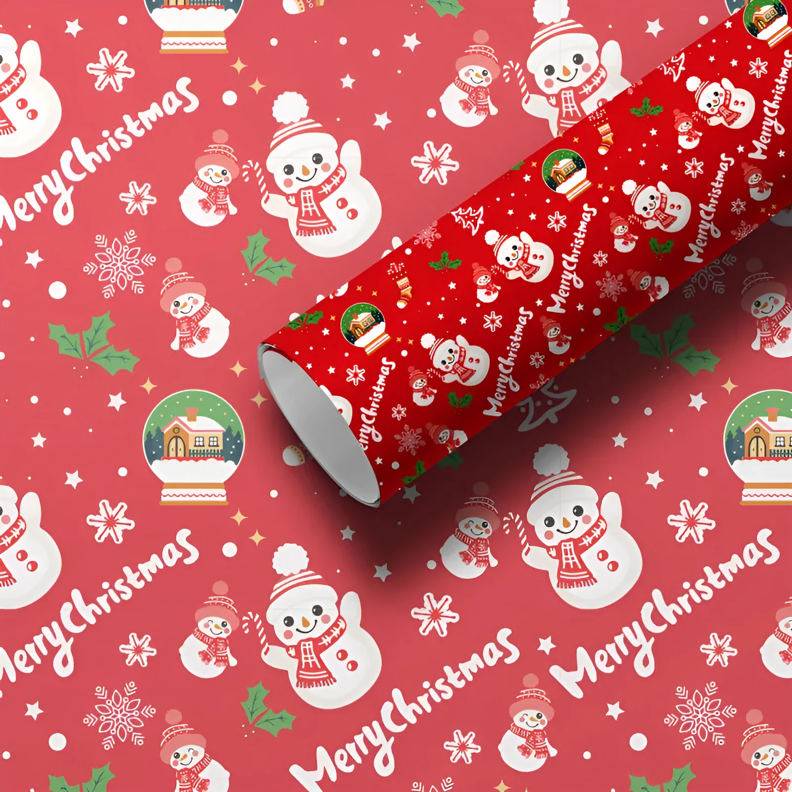 Christmas gift wrapping paper with printed snowman design on double copper paper 50x70cm